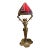 Antique Art Nouveau Cast Bronze Figural Lamp Signed J. Causse Ruby Red Stained Glass Shade c.1900 For Sale