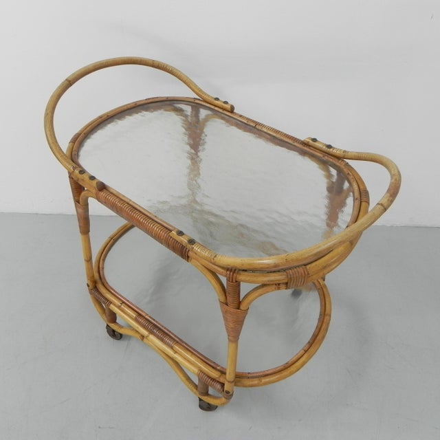 Bamboo Rattan Serving Trolley on Castors, 1950s For Sale - Image 14 of 18
