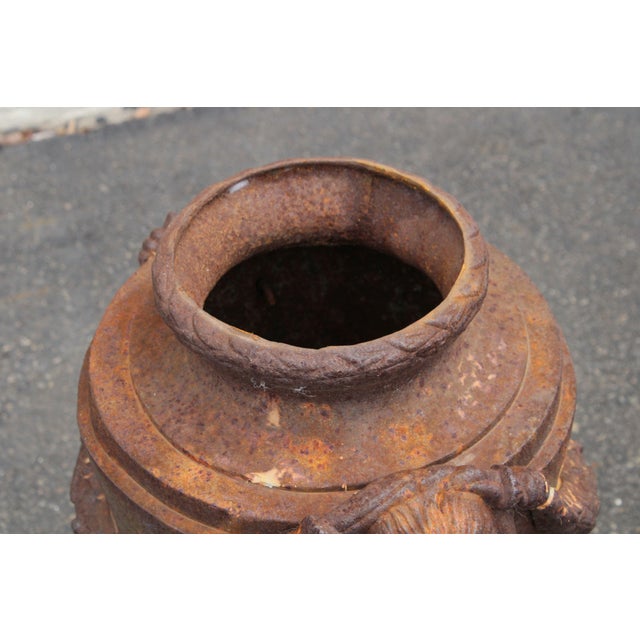 Classical Style Pair of Cast Iron Outdoor Garden Urns For Sale - Image 13 of 16