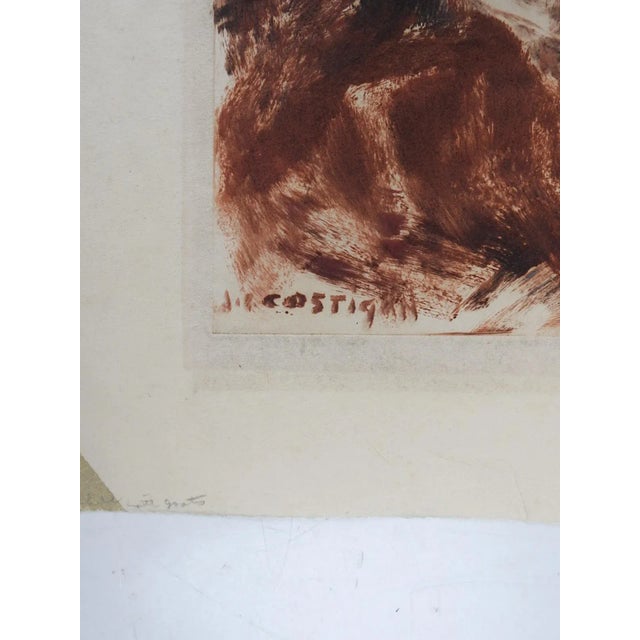 Rustic European Vintage Early 20th Century Child With Goats Aquatint For Sale - Image 3 of 4