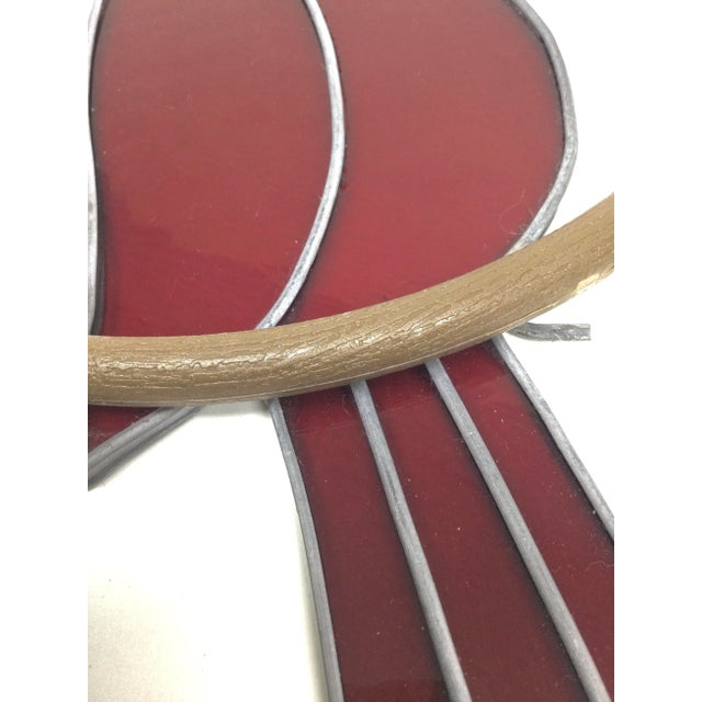 1960s Lead Framed Artisan Glass Hanging Cardinal Sun Catcher For Sale - Image 5 of 8