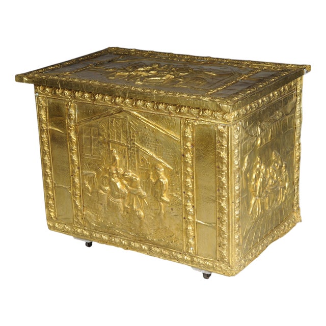 Antique Dutch Chest in Gilt Brass, 19th Century For Sale