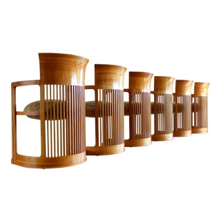 Vintage 1986 Frank Lloyd Wright for Cassina Taliesin 606 Barrel Chairs - Set of 6 For Sale