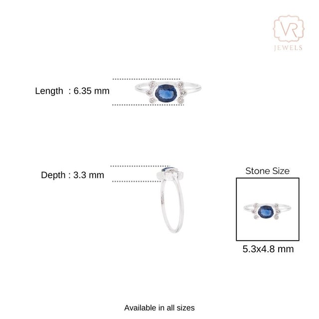 14k Gold Oval Blue Sapphire & Diamond Cluster Vintage Ring Size 4 For Sale - Image 11 of 15