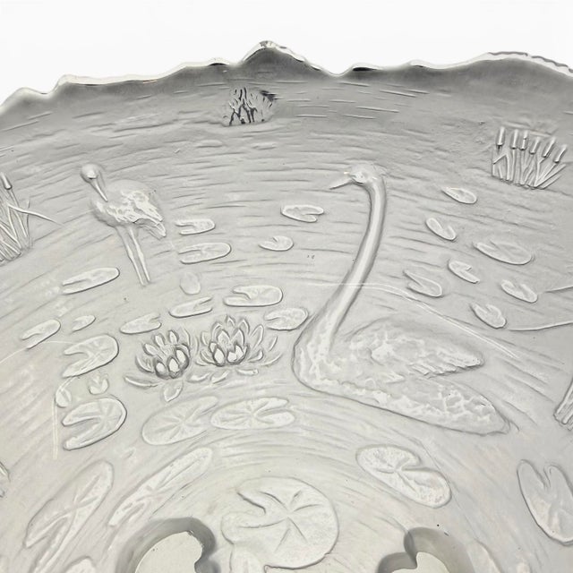 Cambridge Glass Company Frosted Glass Console Footed Bowl by Cambridge in the “Everglades” Pattern, Circa 1940 For Sale - Image 4 of 11