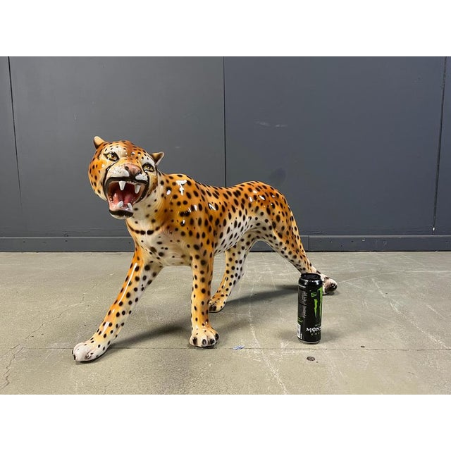 Large Italian Ceramic Leopard Statue, 1960s For Sale - Image 12 of 13