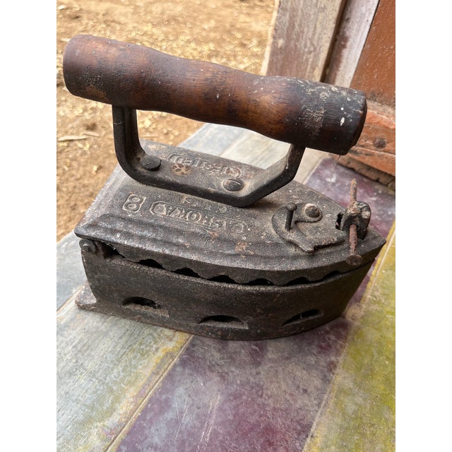 Antique Cast Iron Coal-Fired Sad Iron With Wooden Handle For Sale - Image 6 of 8