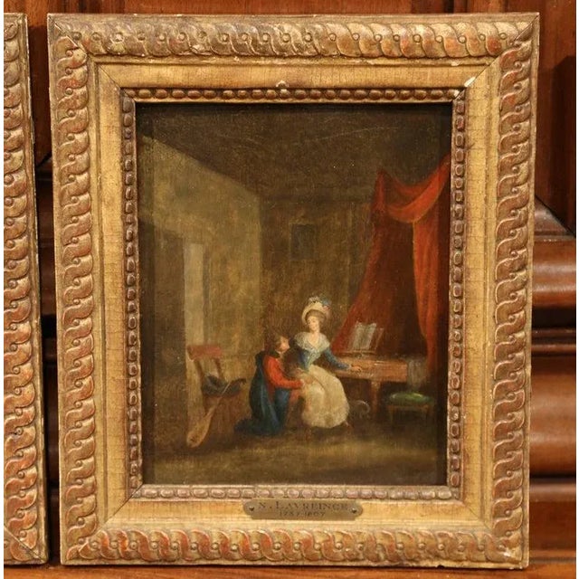 Set in the original carved gilt frames, these beautiful antique paintings were created in France, circa 1770. The first...