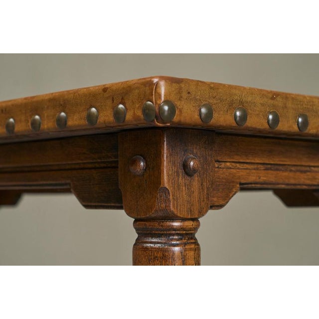 Mid-Century Spanish Coffee Table in Oak and Patinated Leather, 1940s For Sale - Image 11 of 12