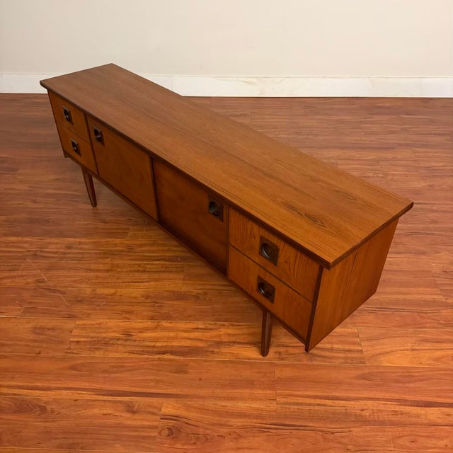 1960s 1966 Mid-Century Two-Toned Teak Sideboard With Sliding Doors For Sale - Image 5 of 14