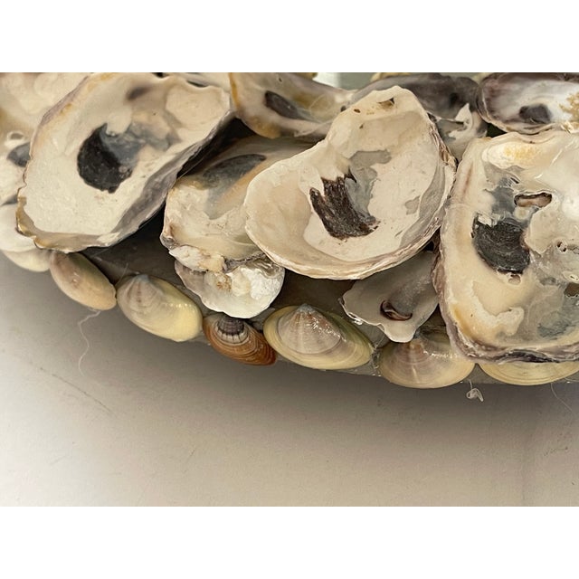 1970sReduced- Coastal Grotto Oyster Shells Encrusted Round Mirtor For Sale In Miami - Image 6 of 8