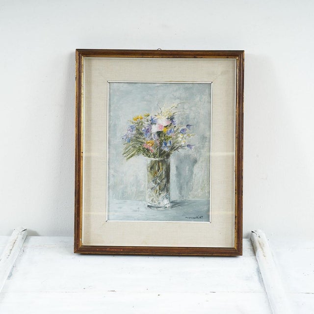 Oil Painting by Magagnotti, Flower Vase, 1967, Framed For Sale - Image 5 of 5
