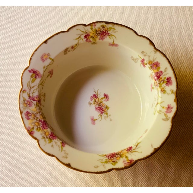 1900 - 1909 Limoges Floral Soufflé Bowl With Underplate, Gilt Scalloped Rim | Elite Works | C. 1900 For Sale - Image 5 of 18