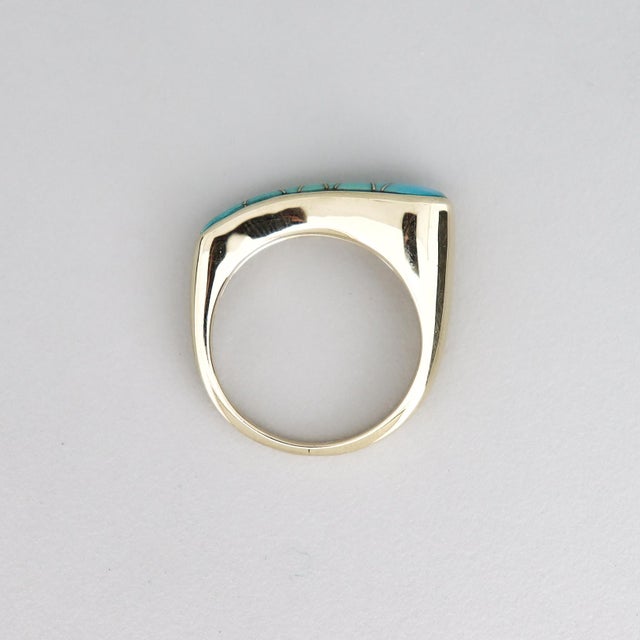 Vintage Modernist 14k Gold & Turquoise Cabochon Cocktail Ring For Sale - Image 14 of 14