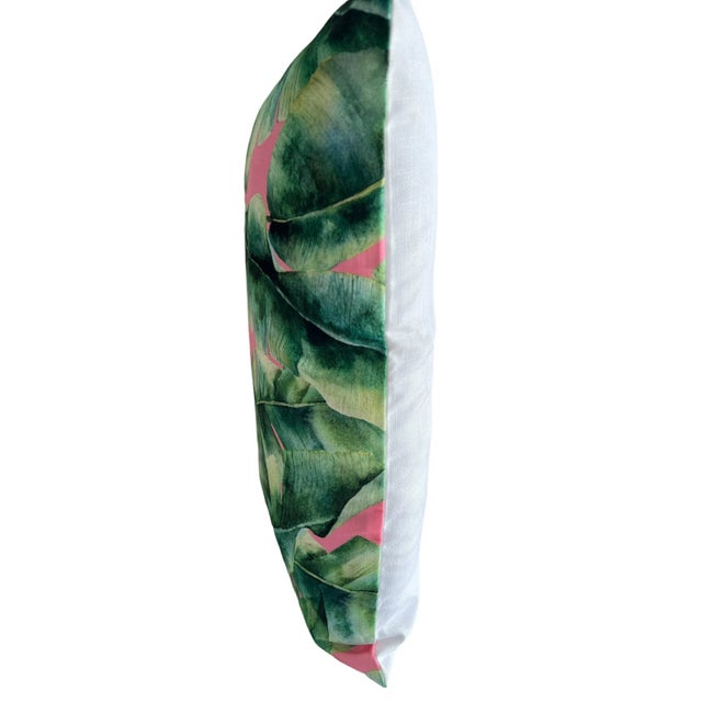 Designer Christi Tasker Miami added an Organically Grown Dominican Banana Leaf to her linen-like pillow cover in vibrant...