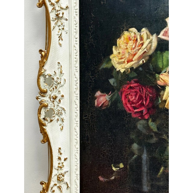 Art Deco British Oil Painting Flowers Garden Roses Signed Ernest Higgins Rigg Staithes Group Framed For Sale - Image 3 of 12