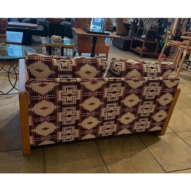 Mid-Century Modern Reupholstered MCM Oak Loveseat and Chair Set For Sale - Image 3 of 7