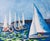 Late 20th-Century Signed Print on Canvas of Sailboats on Lake Geneva For Sale