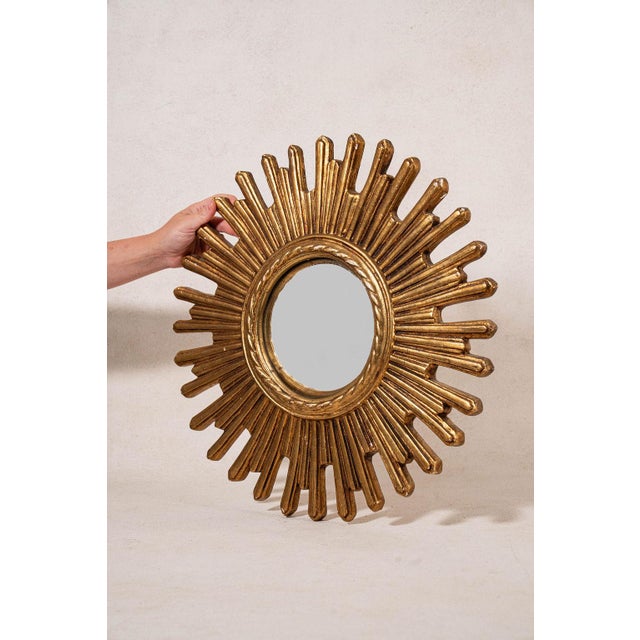 French 19th Century Hand Carved French Giltwood Starburst Mirror For Sale - Image 3 of 5