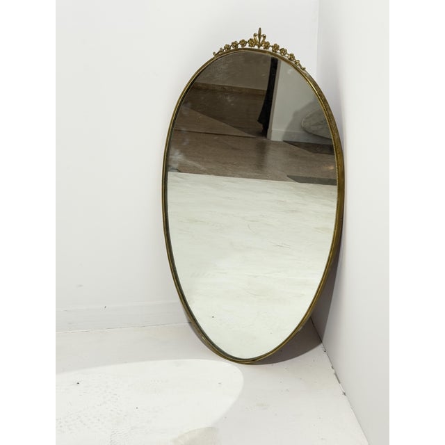 Oval Brass Wall Mirror, Italy, 1950s For Sale - Image 4 of 16