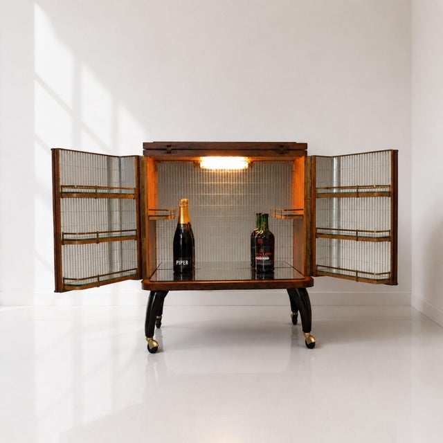 Italian Bar Cabinet in Briar Root and Mosaic Mirror, 1950s For Sale - Image 3 of 15