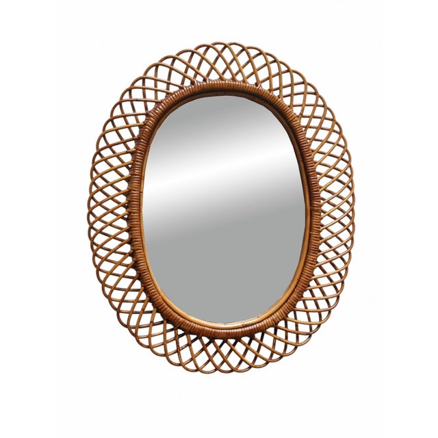 Oval Rattan and Bamboo Wall Mirror attributed to Franco Albini, 1960s For Sale - Image 9 of 9