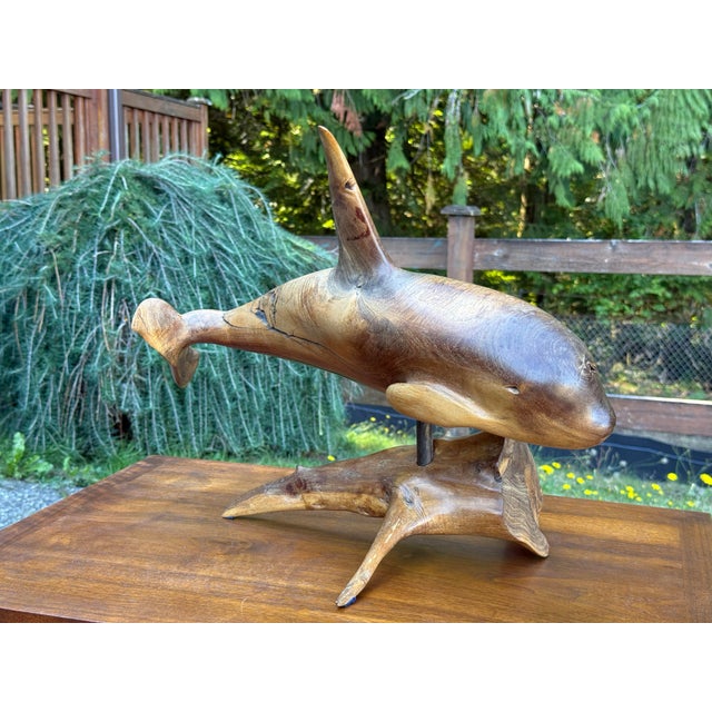 Vintage Hand Carved, Wooden whale Sculpture,signed This is absolutely beautiful and unique sculpture mounted on a matching...