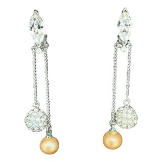 Vintage Pearl Drop Clip on Earrings For Sale