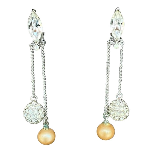 Vintage Pearl Drop Clip on Earrings For Sale