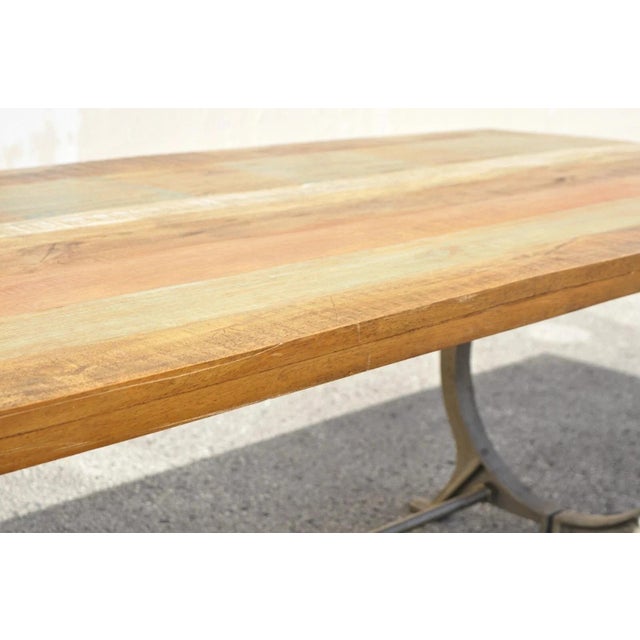 Industrial Style Cast Iron and Reclaimed Wood Farmhouse Rustic Dining Table For Sale - Image 9 of 12