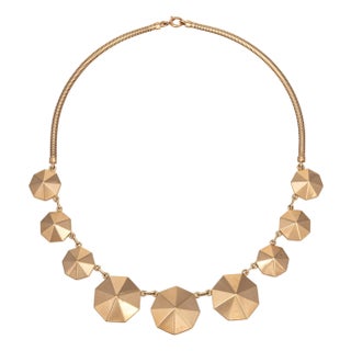 Retro Vintage Octagon Necklace 14k Yellow Gold 15" Choker Length Fine Jewelry For Sale
