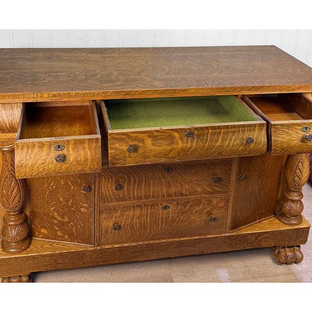 Antique Empire Quarterawn Oak Lions Paw Carved Sideboard Buffet Server For Sale - Image 10 of 18