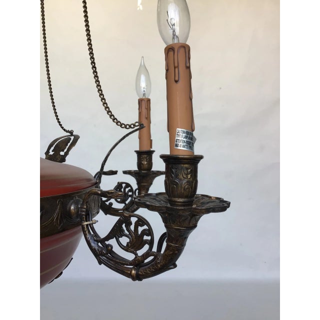 1990s Italian Six Light Brass Chandelier With Red Tole Finish For Sale - Image 4 of 13