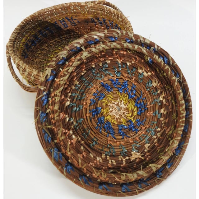 Vintage Chinese Round Pine Needle Basket For Sale - Image 4 of 9