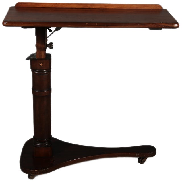 Hollywood Regency Antique Victorian Height-Adjustable Bedside Table, 1900 For Sale - Image 3 of 10