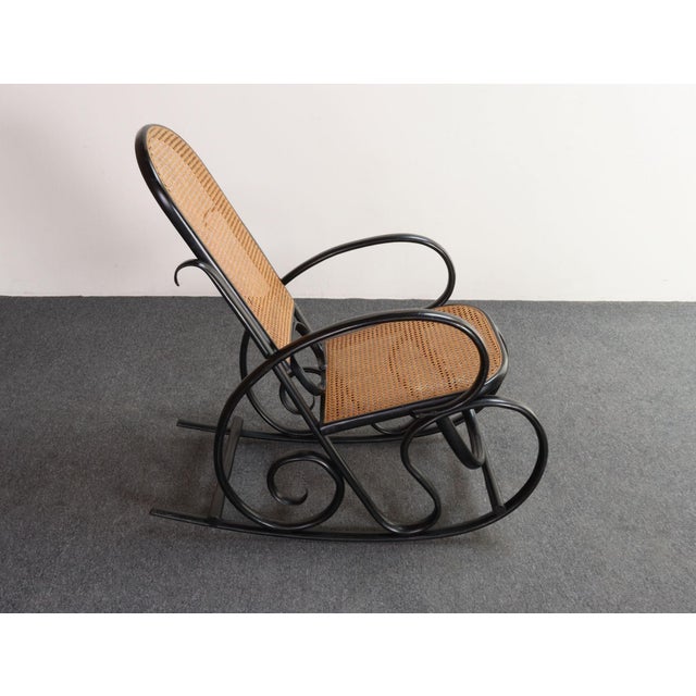 Vintage Thonet Ebonized Bentwood and Rattan Rocking Chair For Sale In New York - Image 6 of 18