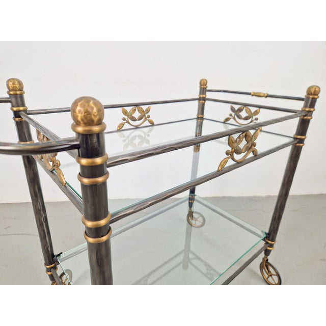 Gold Regency Brass and Glass Serving Trolley, Italy, 1970s For Sale - Image 8 of 10