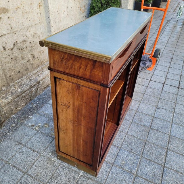 Bistrot De Paris Bar Cabinet in Cherry Wood, Zinc and Gilt Brass from Roche Bobois, France, 1980s For Sale - Image 18 of 18