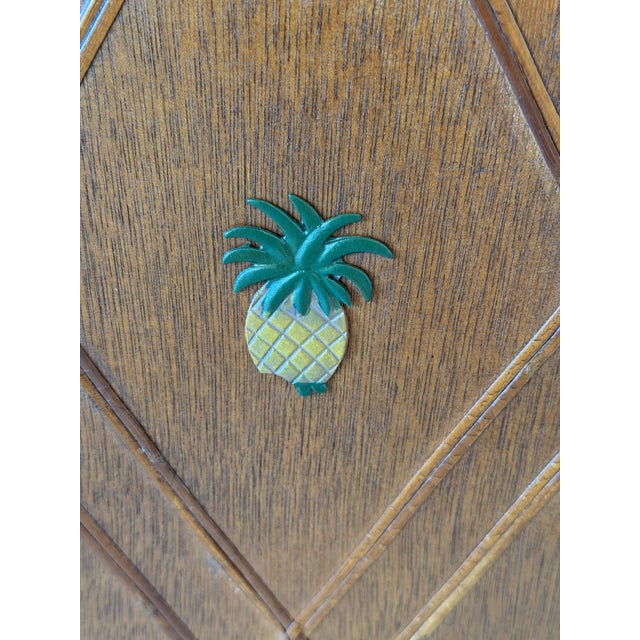 Vintage Coastal Faux Bamboo Cabinet by Palecek With Pineapple Motif Doors For Sale - Image 9 of 12