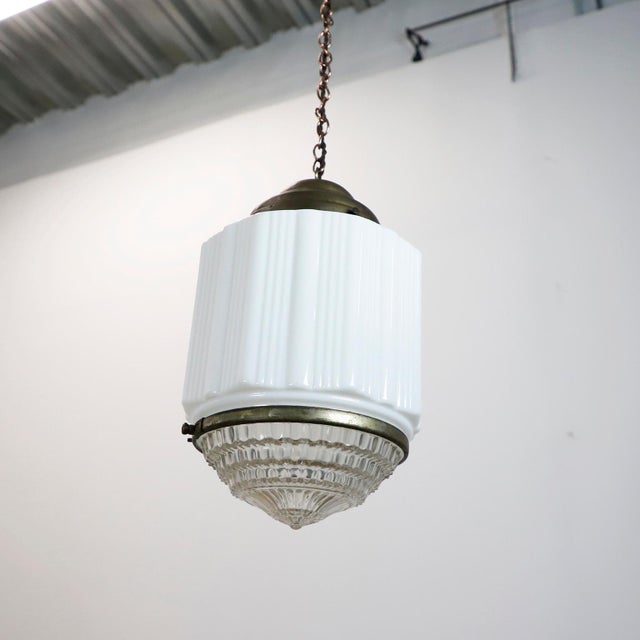Glass 1930s Art Deco Milk Glass Pendant Light #1 For Sale - Image 7 of 18