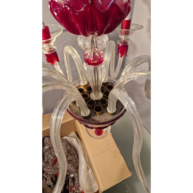 Chandelier in Transparent and Ruby ​​red Glass in Galliano and Murano Iron For Sale - Image 18 of 18