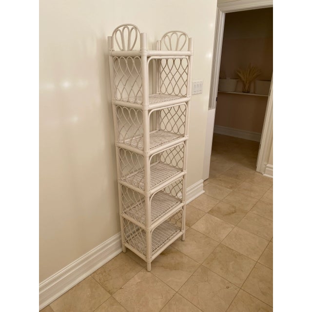Mid-Century Modern Mid Century Ficks Style Reed Coastal Wicker Rattan Shelving Unit, Attributed For Sale - Image 3 of 5