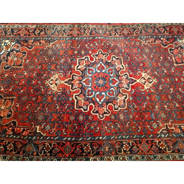 Textile Vintage Persian Bidjar Rug, Hand-Knotted Wool, Geometric Pattern, Red & Blue, 5x8 For Sale - Image 7 of 18