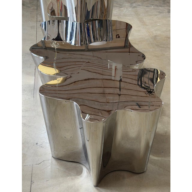Three-Piece Biomorphic Polished Stainless Steel Coffee Table, Early 2000s For Sale - Image 4 of 18