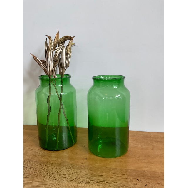 Large Vintage Green Glass Pickle Jar – 15" Hand-Blown Style Vessel For Sale - Image 9 of 12