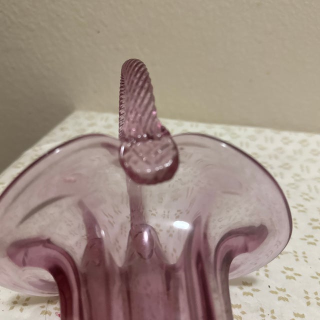 Pink 1960s Fenton Style Glass Basket in Pink For Sale - Image 8 of 8