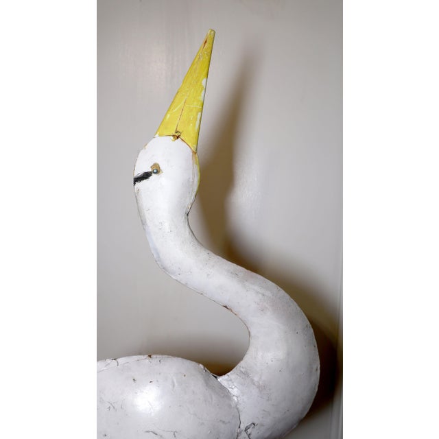 Mid 20th Century Vintage Mid-Century Mod Iron Heron White Coastal Egret Yard Statue For Sale - Image 5 of 9
