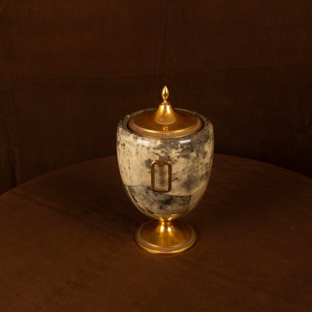 Grey Parchment and Brass Thermos Glacette by Macabo for Cusano Milanino, Italy, 1950 For Sale - Image 11 of 17