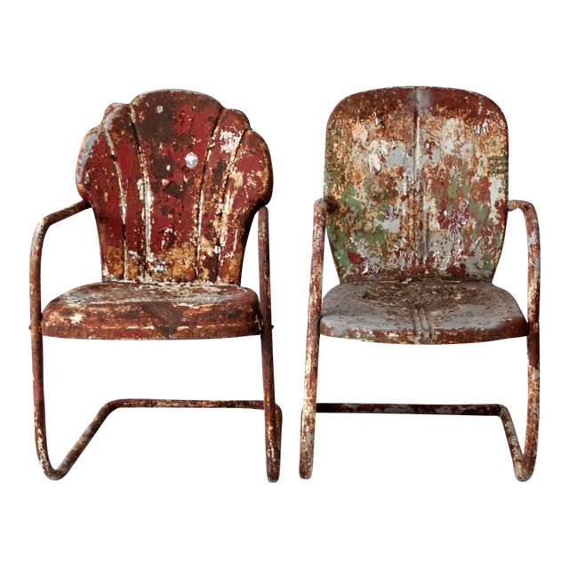 Mid-Century Metal Patio Chairs Pair For Sale