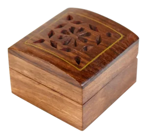 Vintage Hand Made Carved Inlaid Wooden Ring Jewelry Box